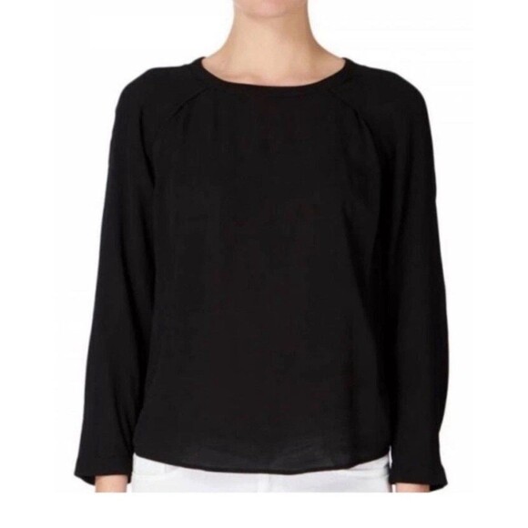 AllSaints Lucas Blouse Vented Shoulder Long Sleeve Blouse Black size Medium Boxy - Picture 1 of 9